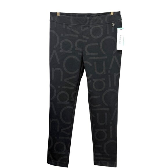 CALVIN KLEIN Logo Pants Size Large Petite Stretch Ponte Knit Pull On Career NWT - Picture 1 of 11